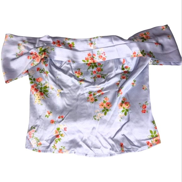 NWT Reformation Lux Silk Top Melba Lavender Floral Print Off Shoulder Size 0 - Picture 4 of 6
